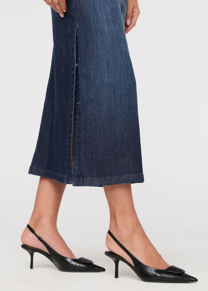 Performance Denim Slit Skirt - Dark Stone