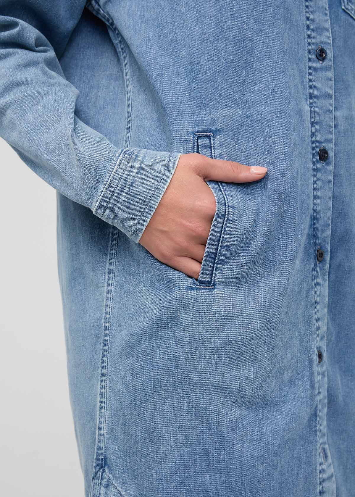 Performance Denim Lite Shirt Dress - Washed Indigo