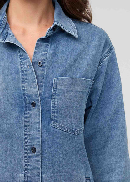 Performance Denim Lite Shirt Dress - Washed Indigo