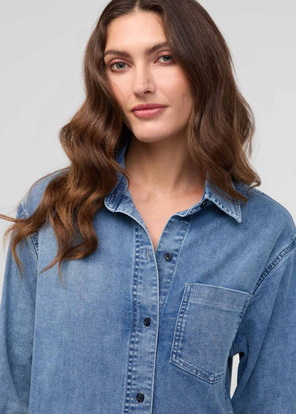 Performance Denim Lite Shirt Dress - Washed Indigo