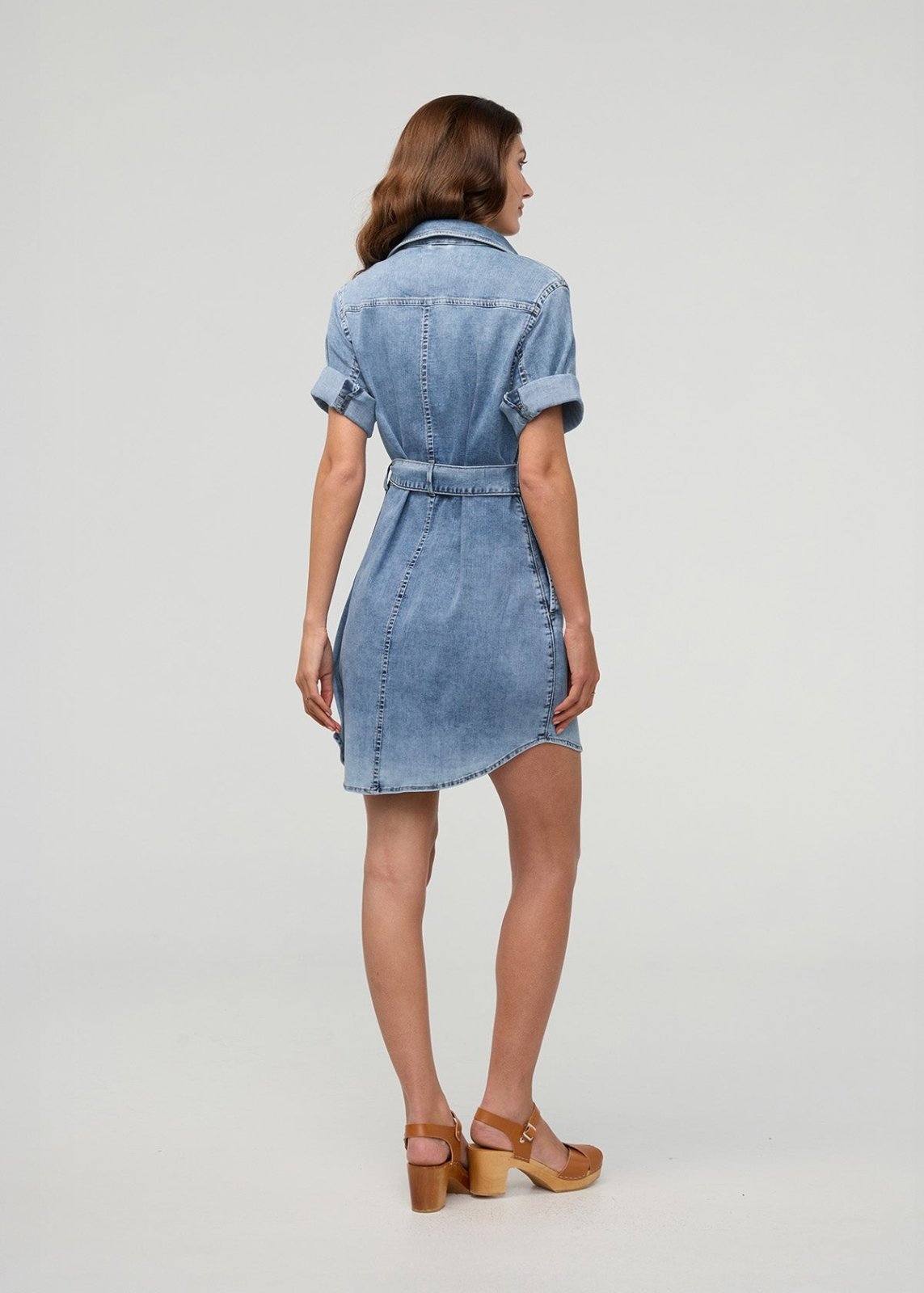 Performance Denim Lite Wrap Shirt Dress - Light Stone