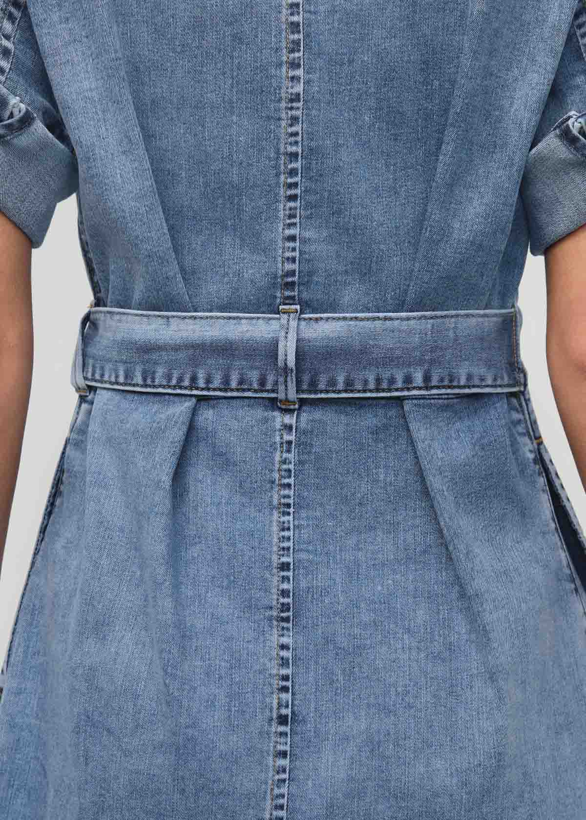 Performance Denim Lite Wrap Shirt Dress - Light Stone
