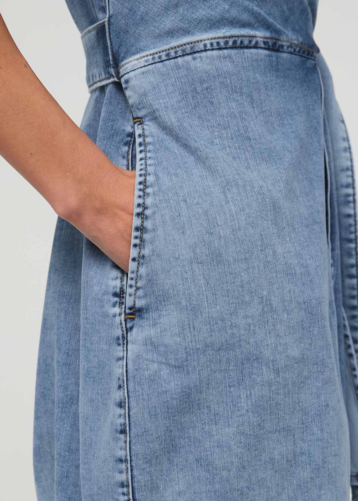 Performance Denim Lite Wrap Shirt Dress - Light Stone