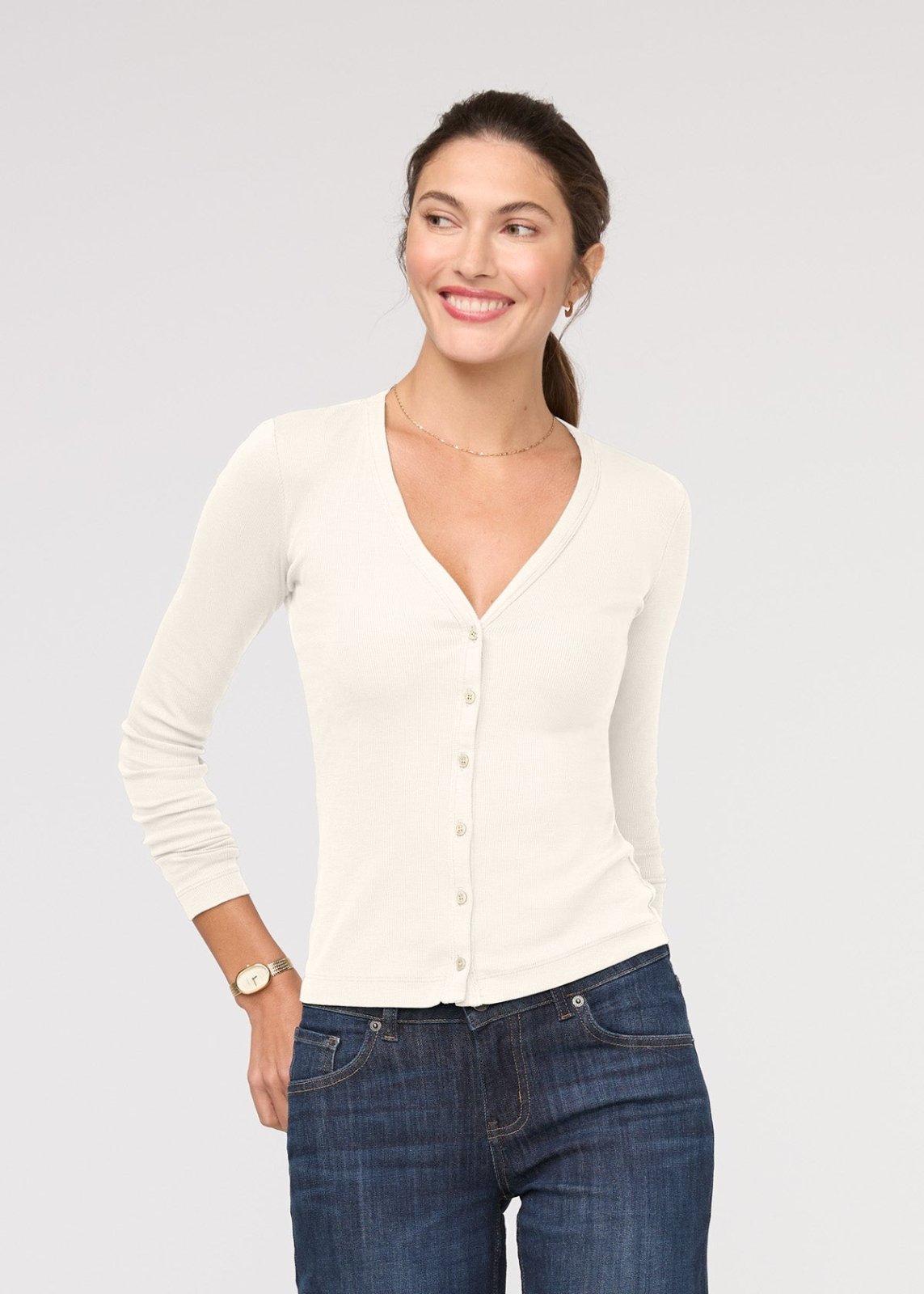 Ribbed Pima Fitted Button Down - Ecru