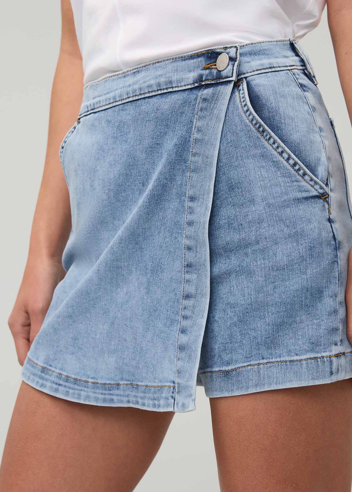 Performance Denim Lite Wrap Skort - Light Stone