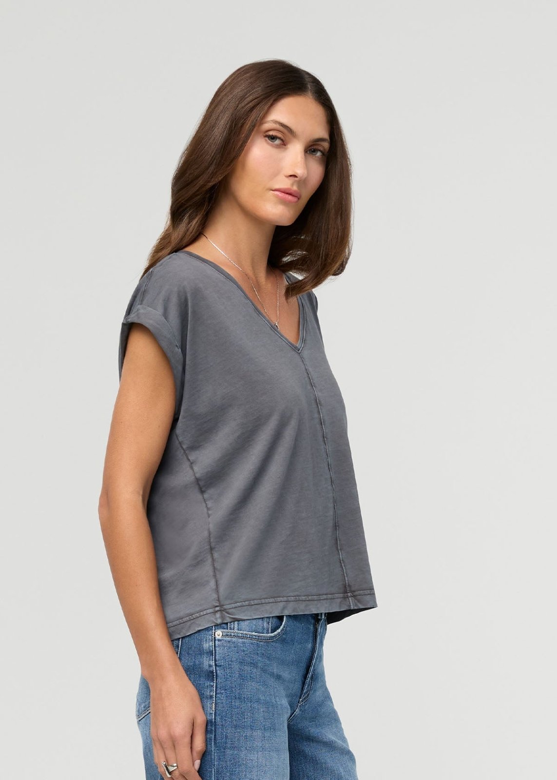 PurePima Dolman V-Neck - Washed Grey