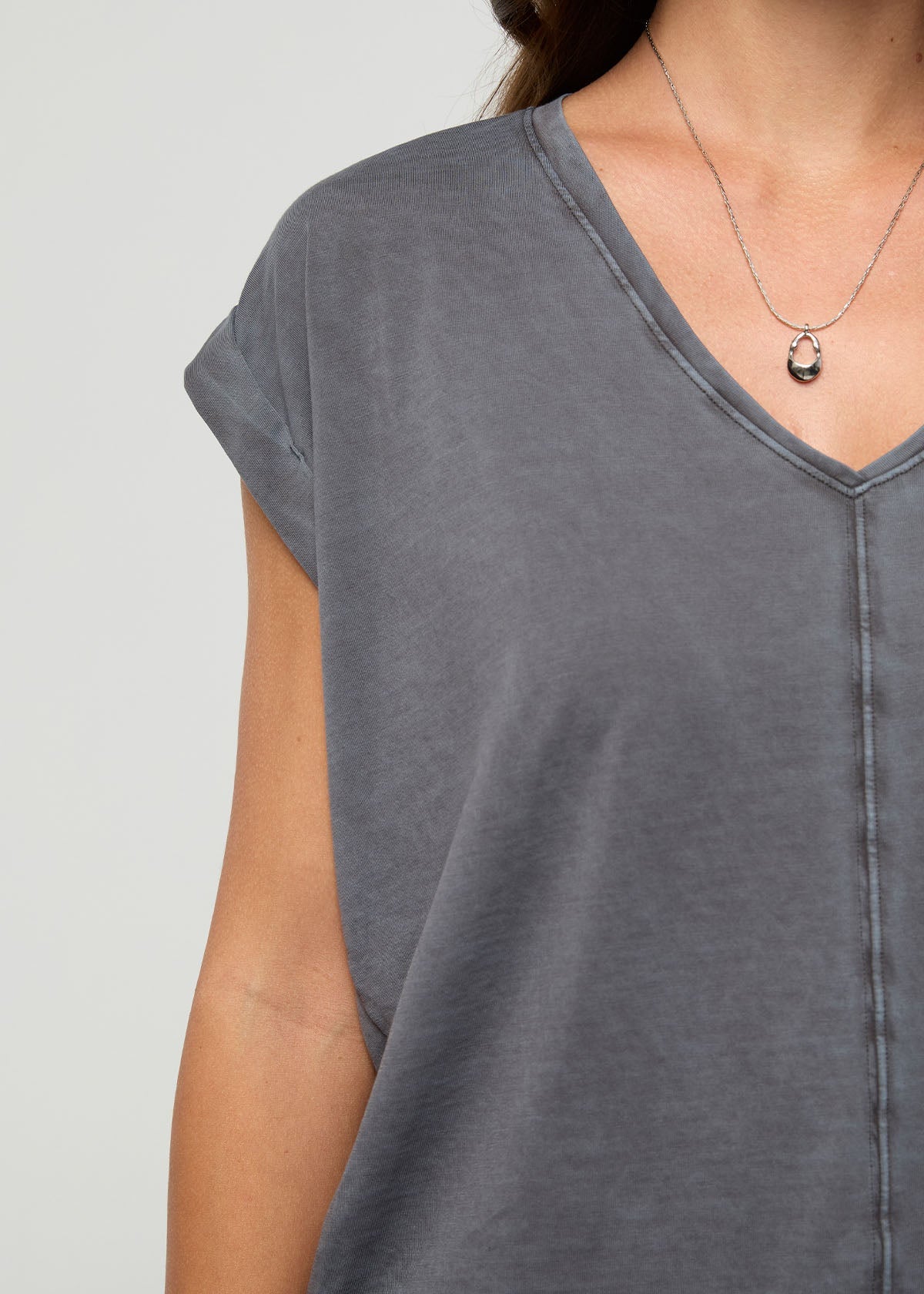 PurePima Dolman V-Neck - Washed Grey