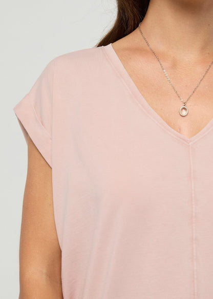 PurePima Dolman V-Neck - Washed Soft Rose