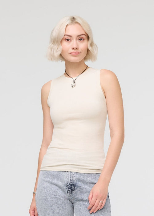 Ribbed Pima High Neck Tank - Ecru