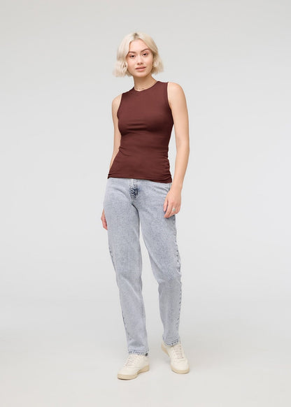 Ribbed Pima High Neck Tank - Rich Maroon