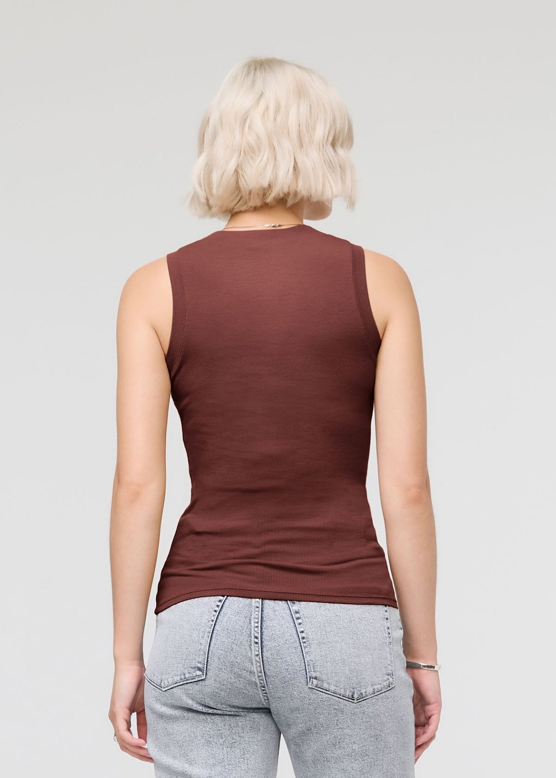 Ribbed Pima High Neck Tank - Rich Maroon