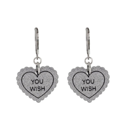 "You Wish" Loveheart Huggie Hoop Earrings - Silver