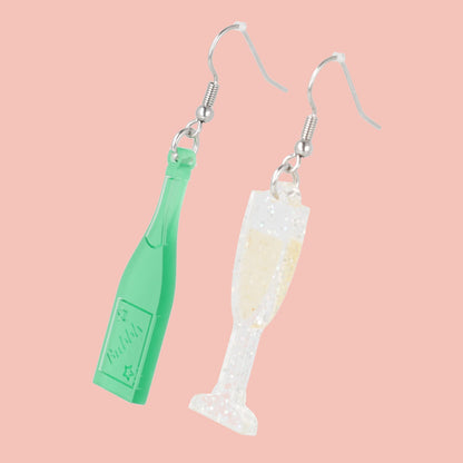 'Bolly' Champagne Bottle & Glass Earrings
