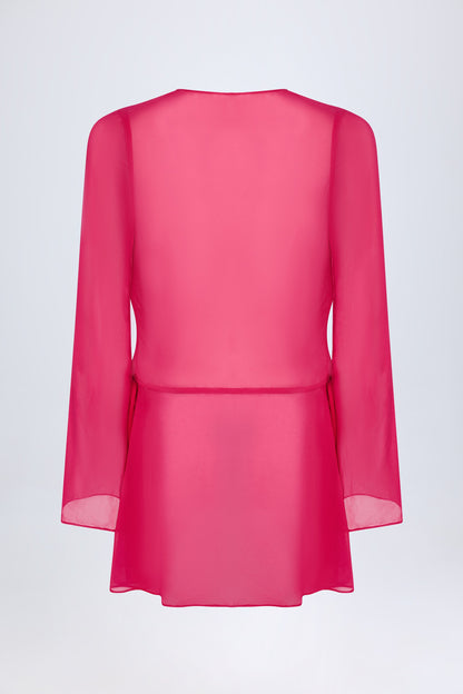 Cowl-Neck Mini Dress in Fuchsia Pink