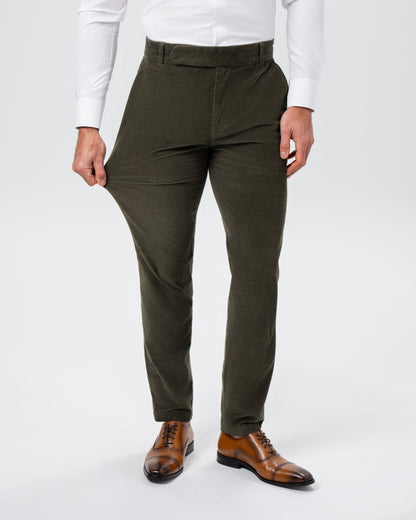 Corduroy Flat Front Waistband Pant - Dark Olive