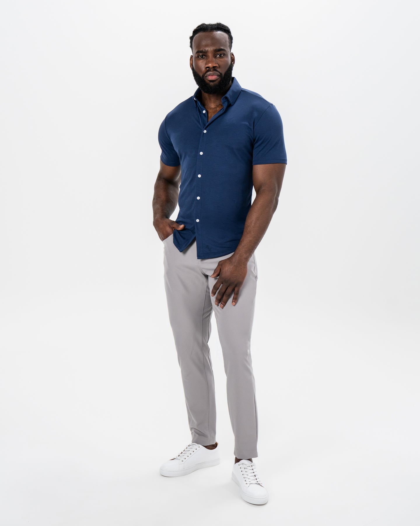 "The Deke" Navy Pique Short Sleeve Button Down