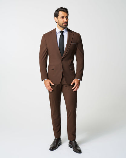 Athletic Fit Stretch Suit Pants - Lightweight Heathered Chocolate