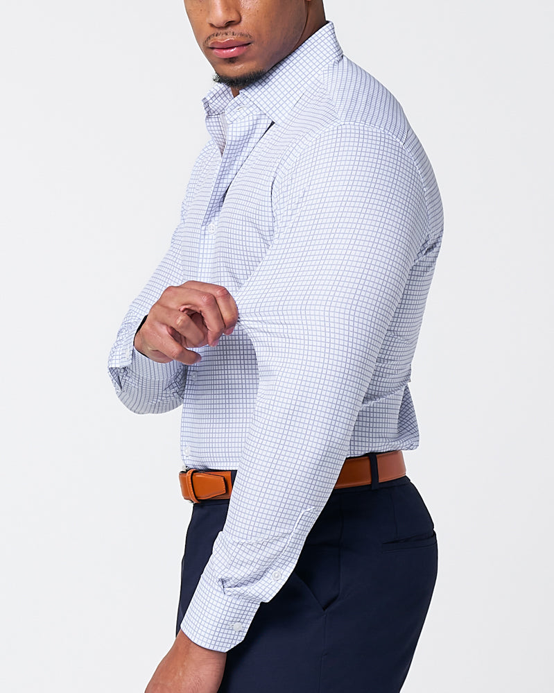 "The Baxter" Blue Mini Line Patterned Windowpane - Classic Fit