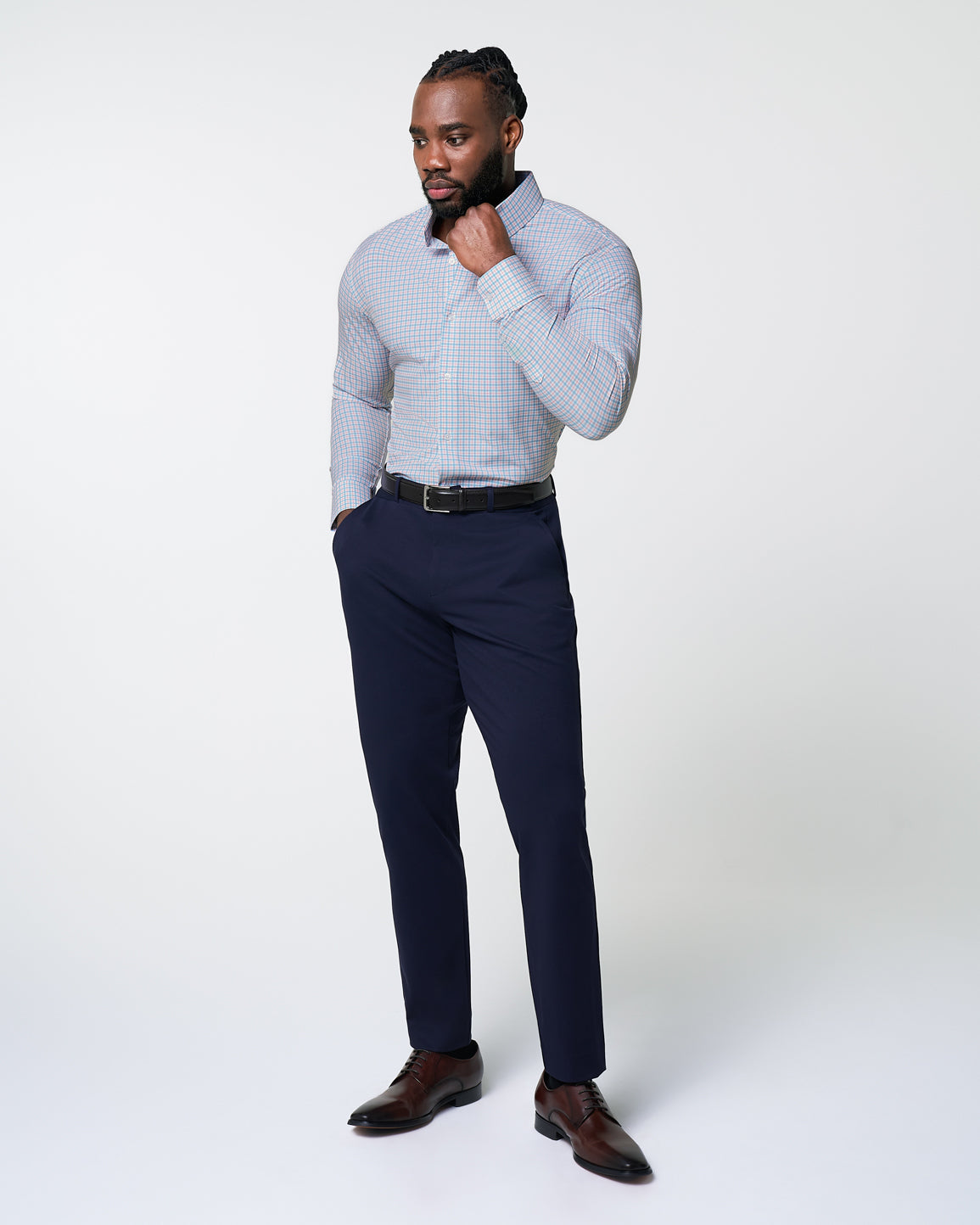 "The Dimitri" Blue Plaid With Orange Windowpane