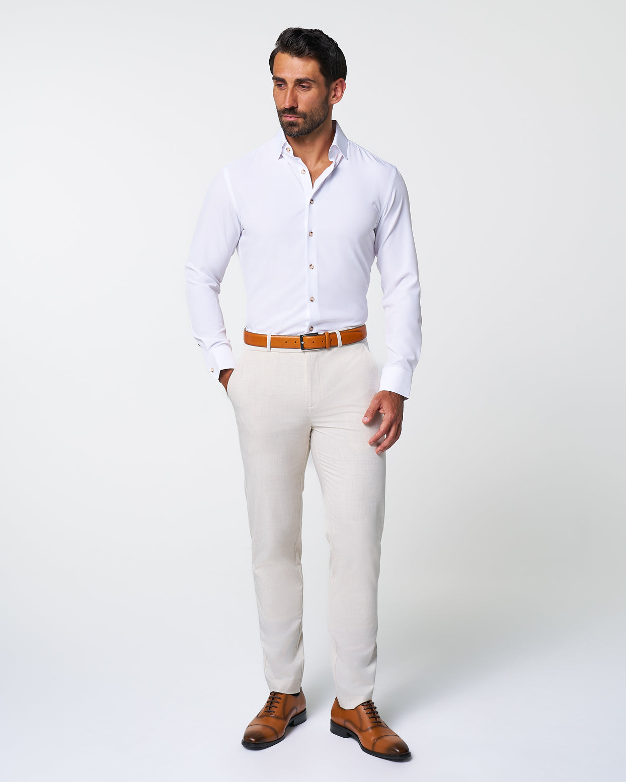 "The Leonardo" Solid White With Tortoise Shell Buttons