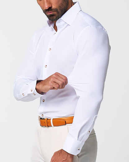 "The Leonardo" Solid White With Tortoise Shell Buttons