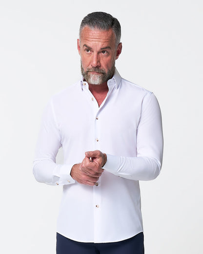 "The Leonardo" Solid White With Tortoise Shell Buttons