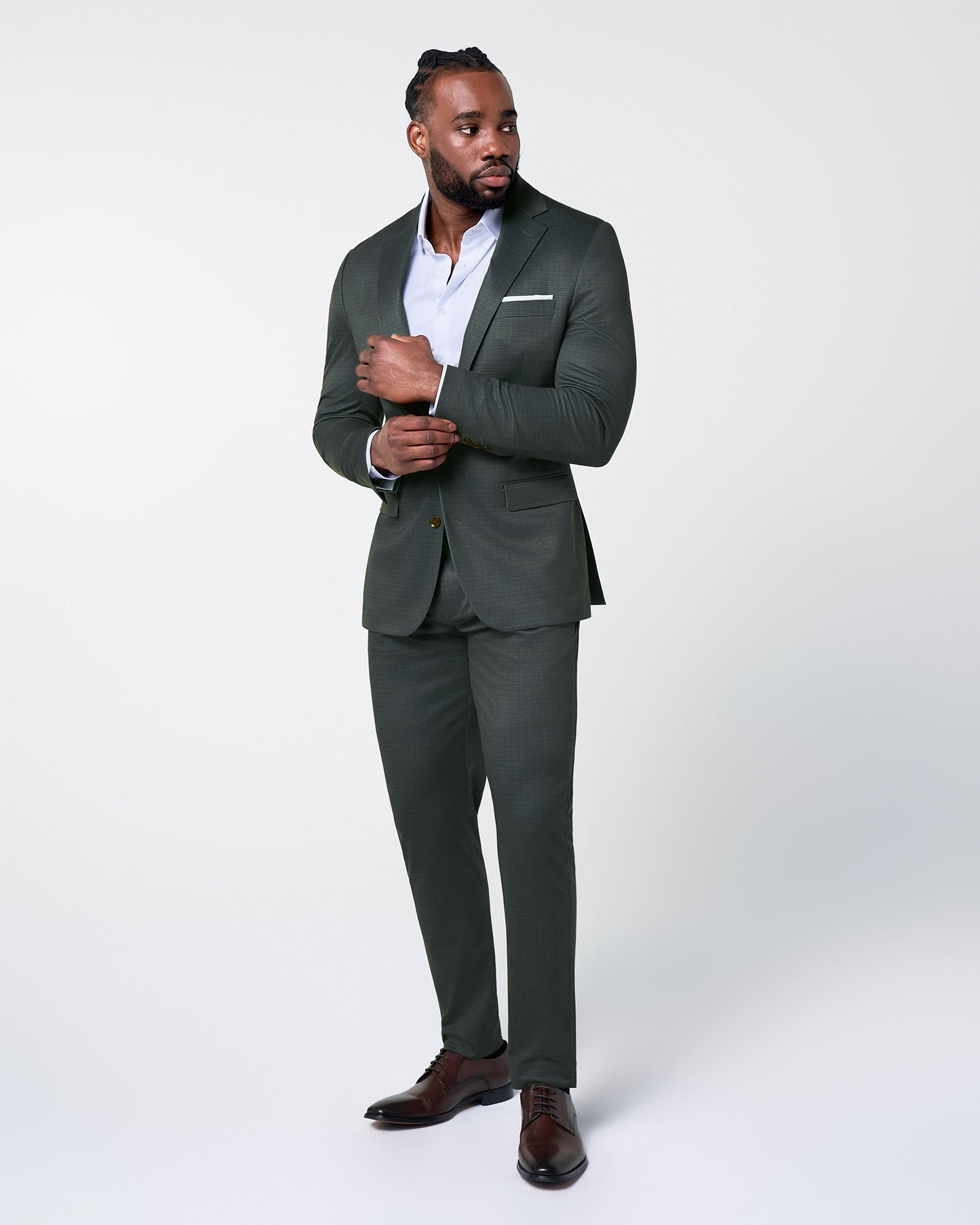 Athletic Fit Stretch Blazer - Army Green Microcheck