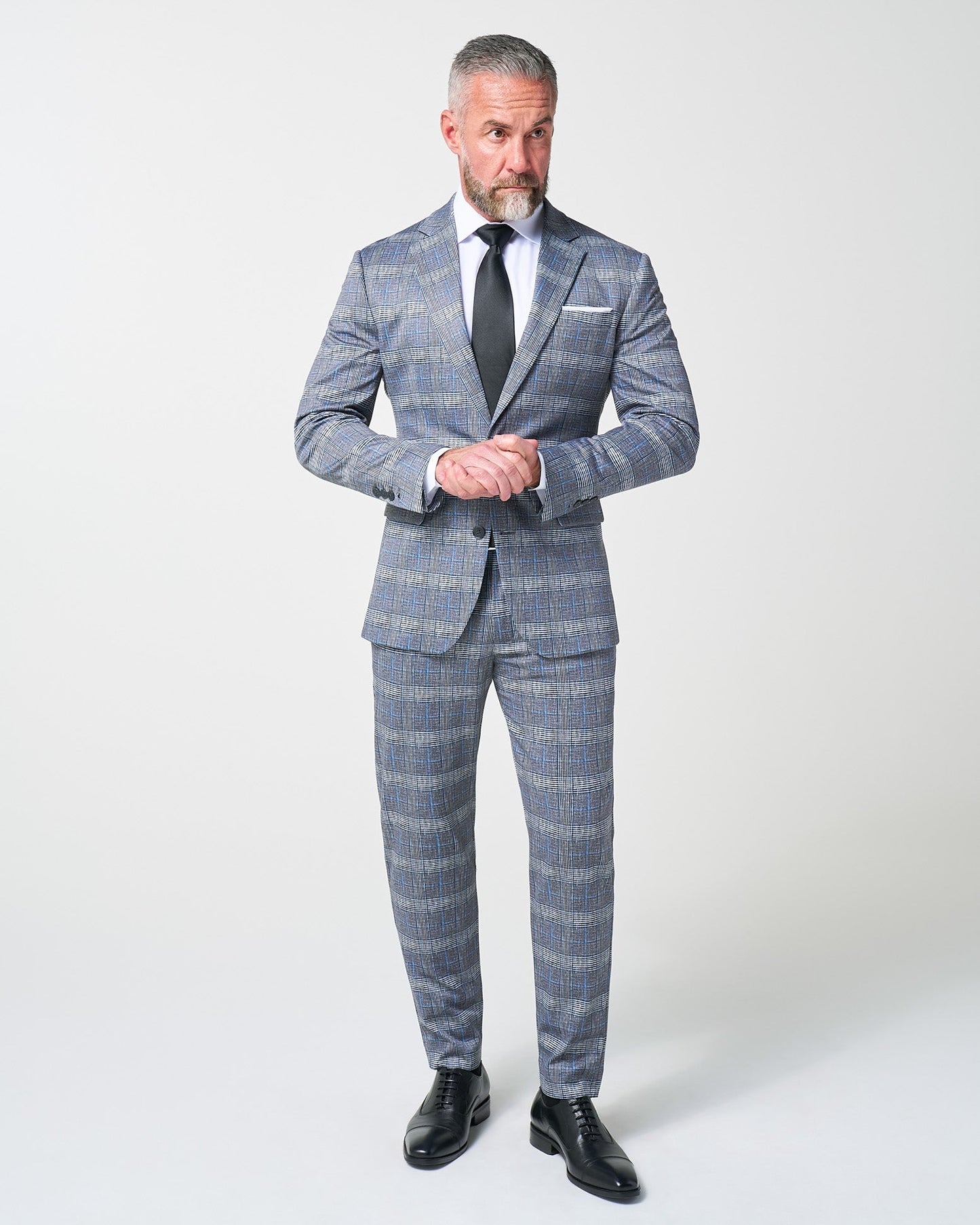 Athletic Fit Stretch Blazer - Grey with Blue Plaid