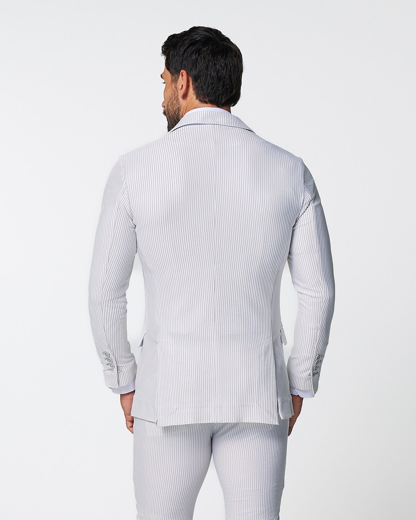 Athletic Fit Stretch Blazer - Grey & White Seersucker