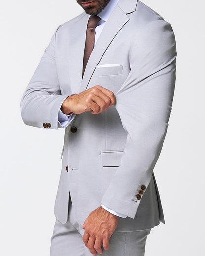 Brushed Tech Stretch Blazer - Light Grey Microcheck