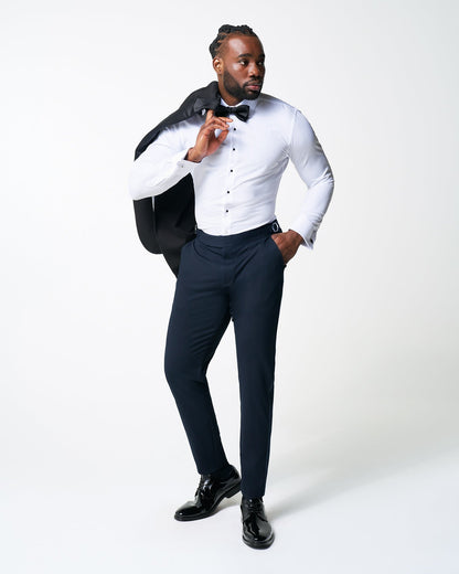 Athletic Fit Stretch Flat Front Tuxedo Pants - Navy