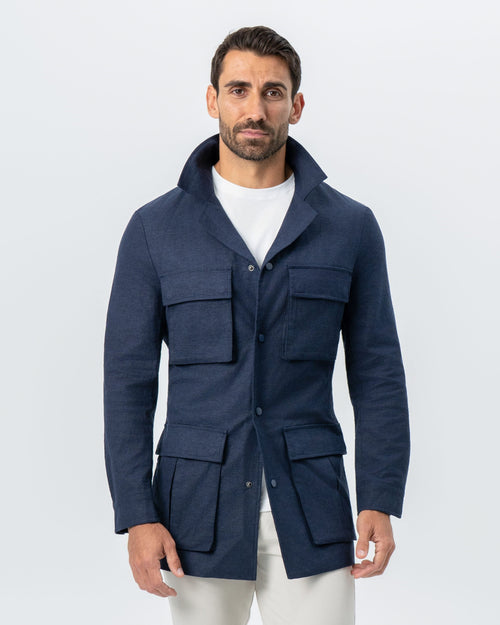 Stretch Linen Field Jacket - Navy