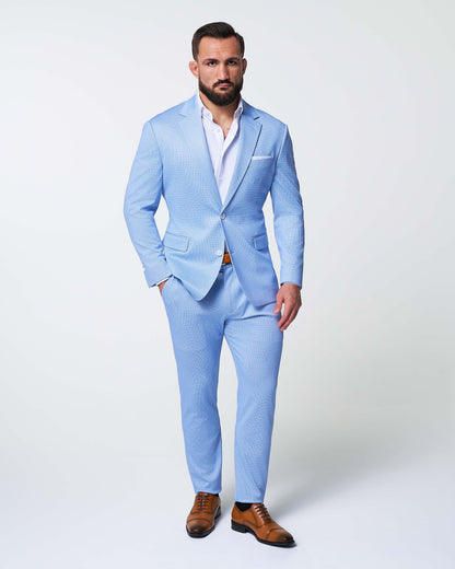 Athletic Fit Stretch Suit Pants - Light Blue Mini Houndstooth