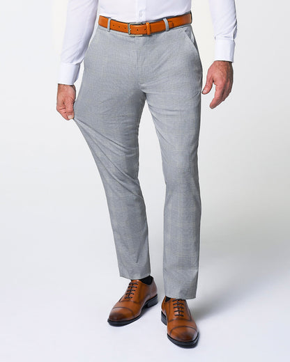 Athletic Fit Stretch Suit - Ash Grey with White Plaid