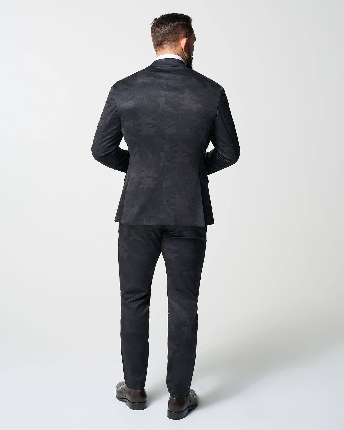 Athletic Fit Stretch Suit - Black and Grey Camo