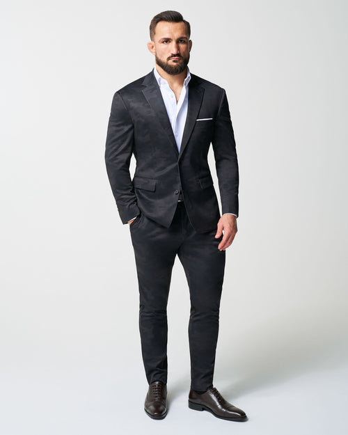 Athletic Fit Stretch Suit - Black and Grey Camo
