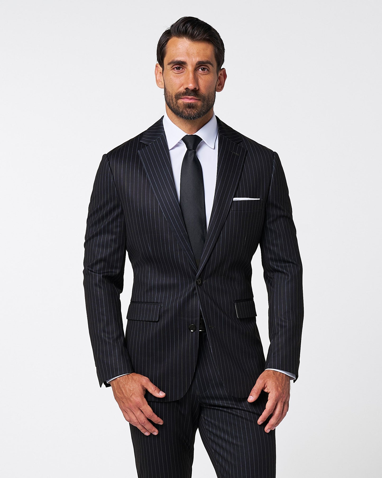 Athletic Fit Stretch Suit - Knit Black Chalk Stripe