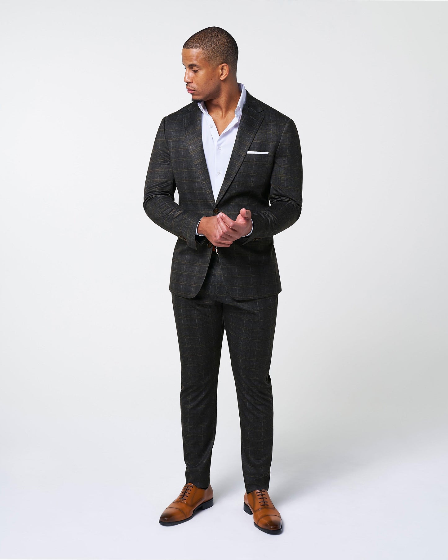 Athletic Fit Stretch Suit - Brown Plaid