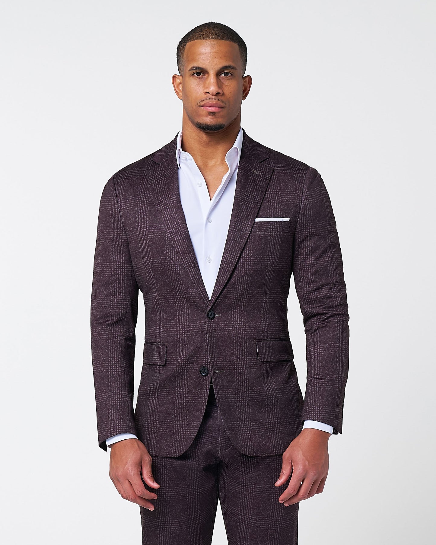 Athletic Fit Stretch Suit - Burgundy Big Plaid