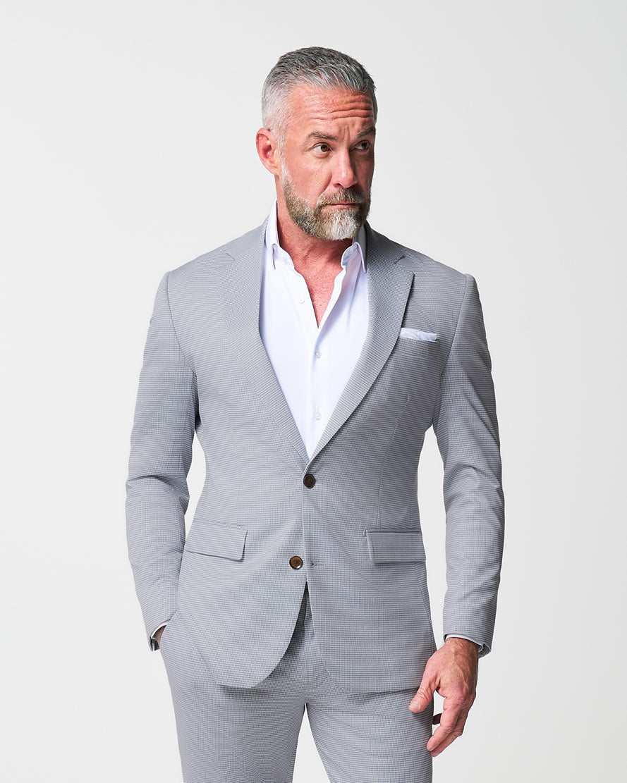 Athletic Fit Stretch Suit - Grey Houndstooth Microcheck