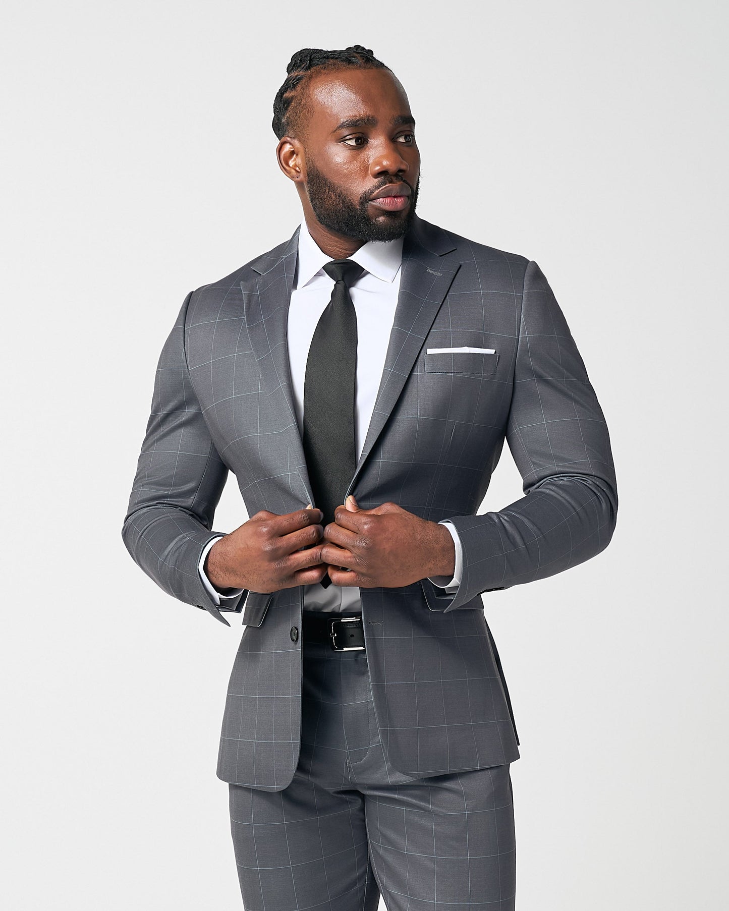 Athletic Fit Stretch Suit - Grey and White Big Windowpane