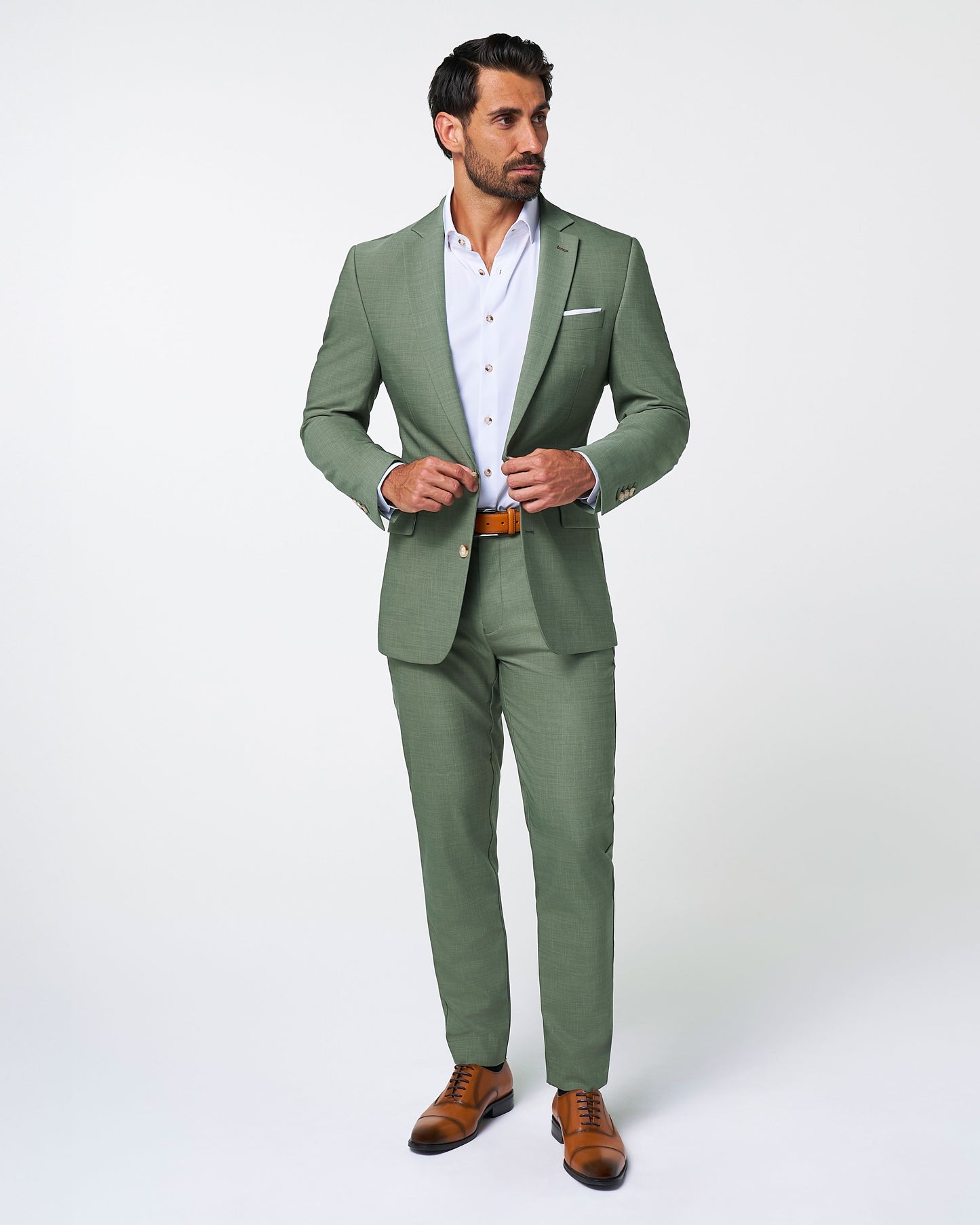 Athletic Fit Stretch Suit - Heathered Forest Green
