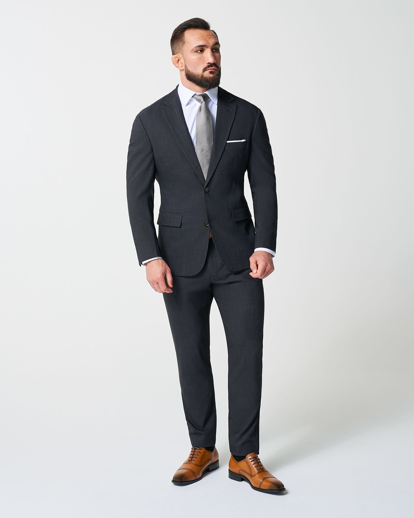 Athletic Fit Stretch Suit - Heathered Midnight Navy