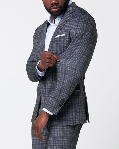 Athletic Fit Stretch Suit - Iron Grey & Charcoal Plaid