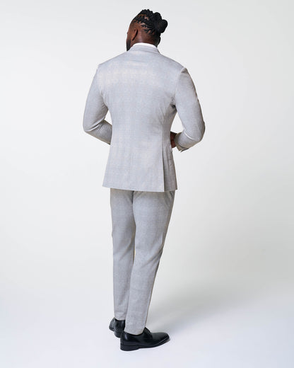 Athletic Fit Stretch Suit - Light Grey Plaid
