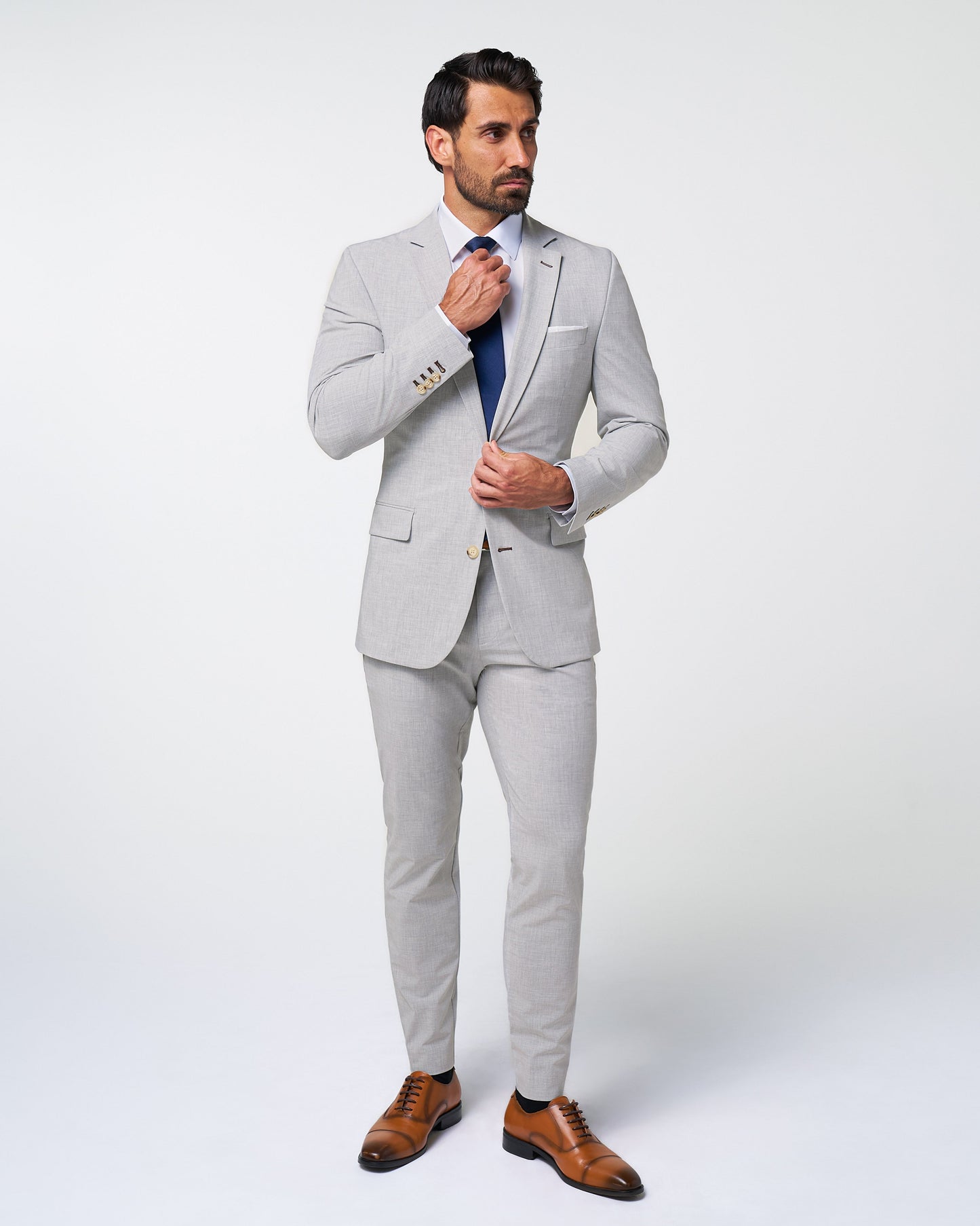 Athletic Fit Stretch Suit - Lightweight Heathered Light Grey