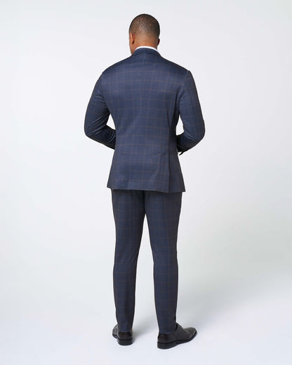 Athletic Fit Stretch Suit - Navy & Brown Windowpane