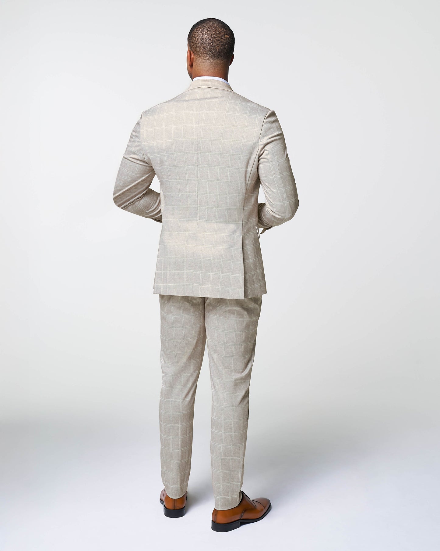 Athletic Fit Stretch Suit - Tan and White Windowpane Suit