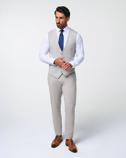 Athletic Fit Stretch Suit Vest - Lightweight Heathered Light Grey