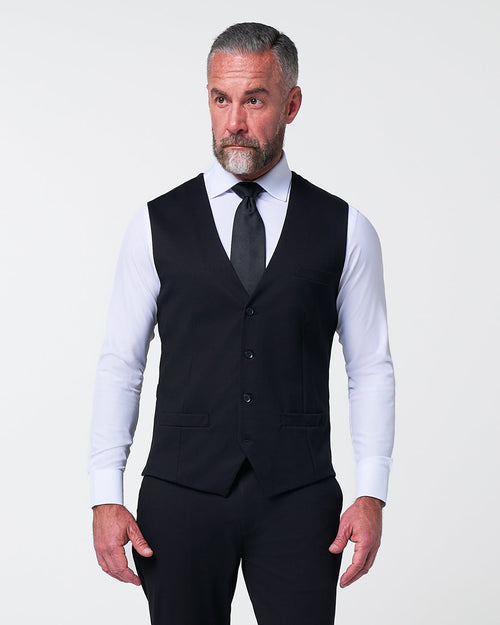 Athletic Fit Stretch Suit Vest - Black